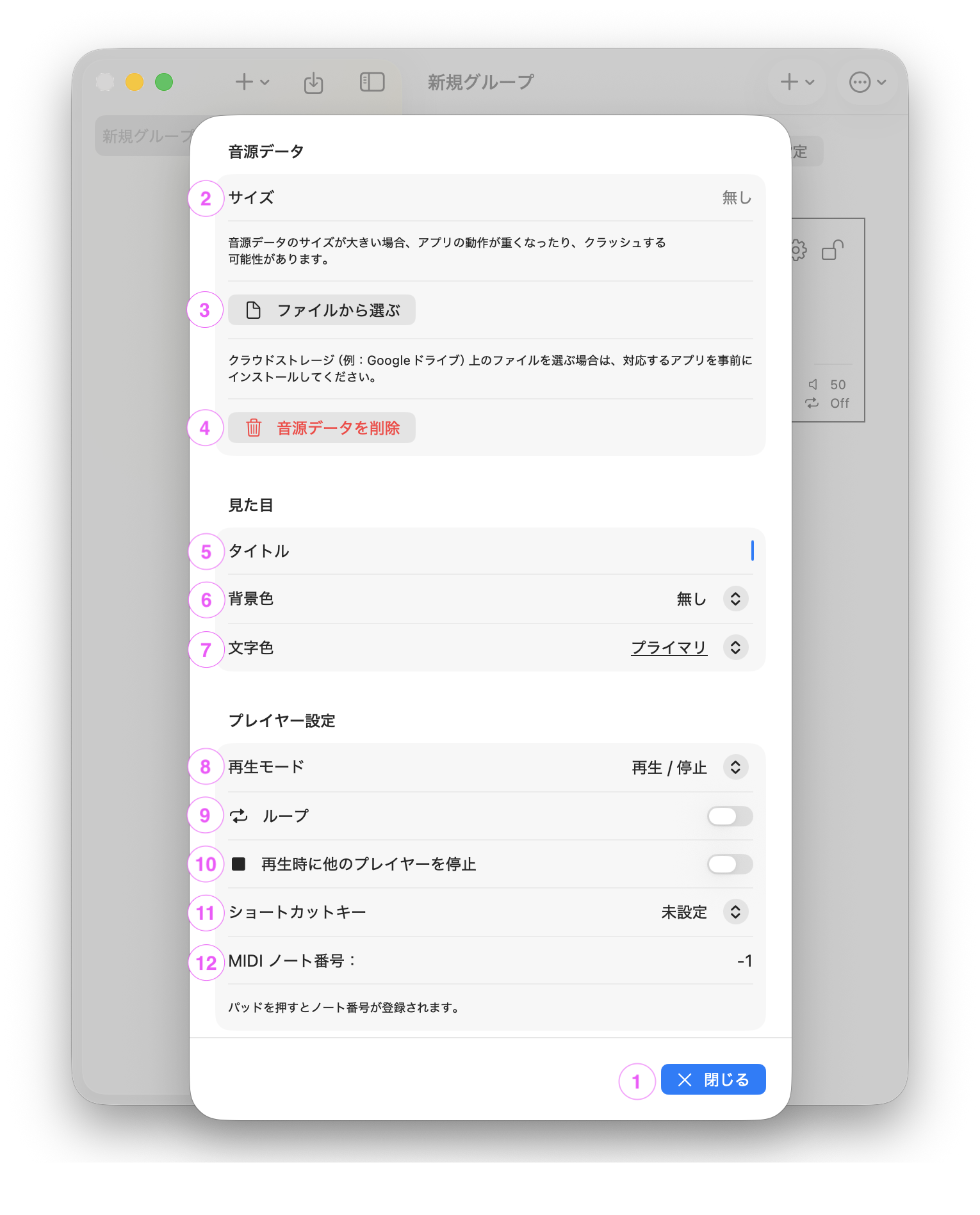 プレイヤー設定画面のスクリーンショット1